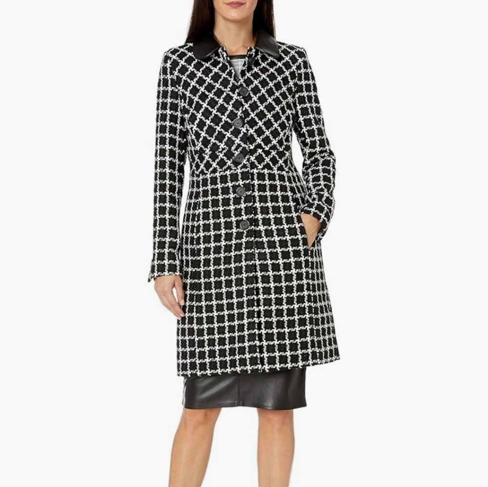 Karl Lagerfeld Black and White Checkered Coat